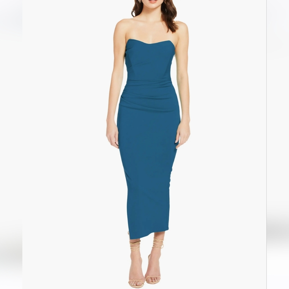 Katie May Ashun Strapless Sheath Midi Dress, Dark Teal